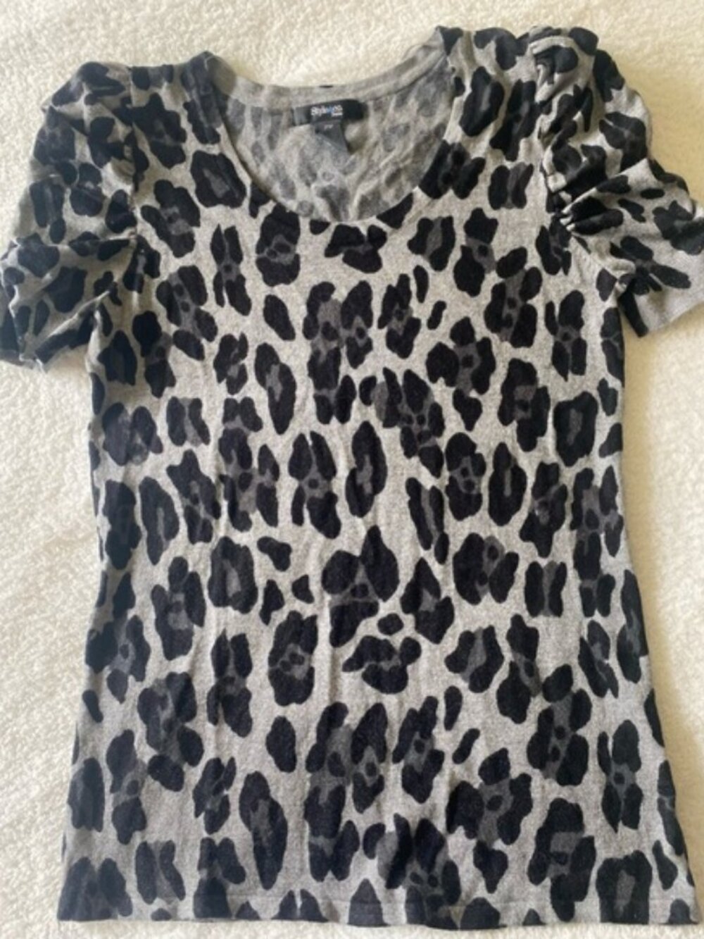Style & Co. Scoop Neck Short Sleeve Leopard print Gray and Black Women Blouse